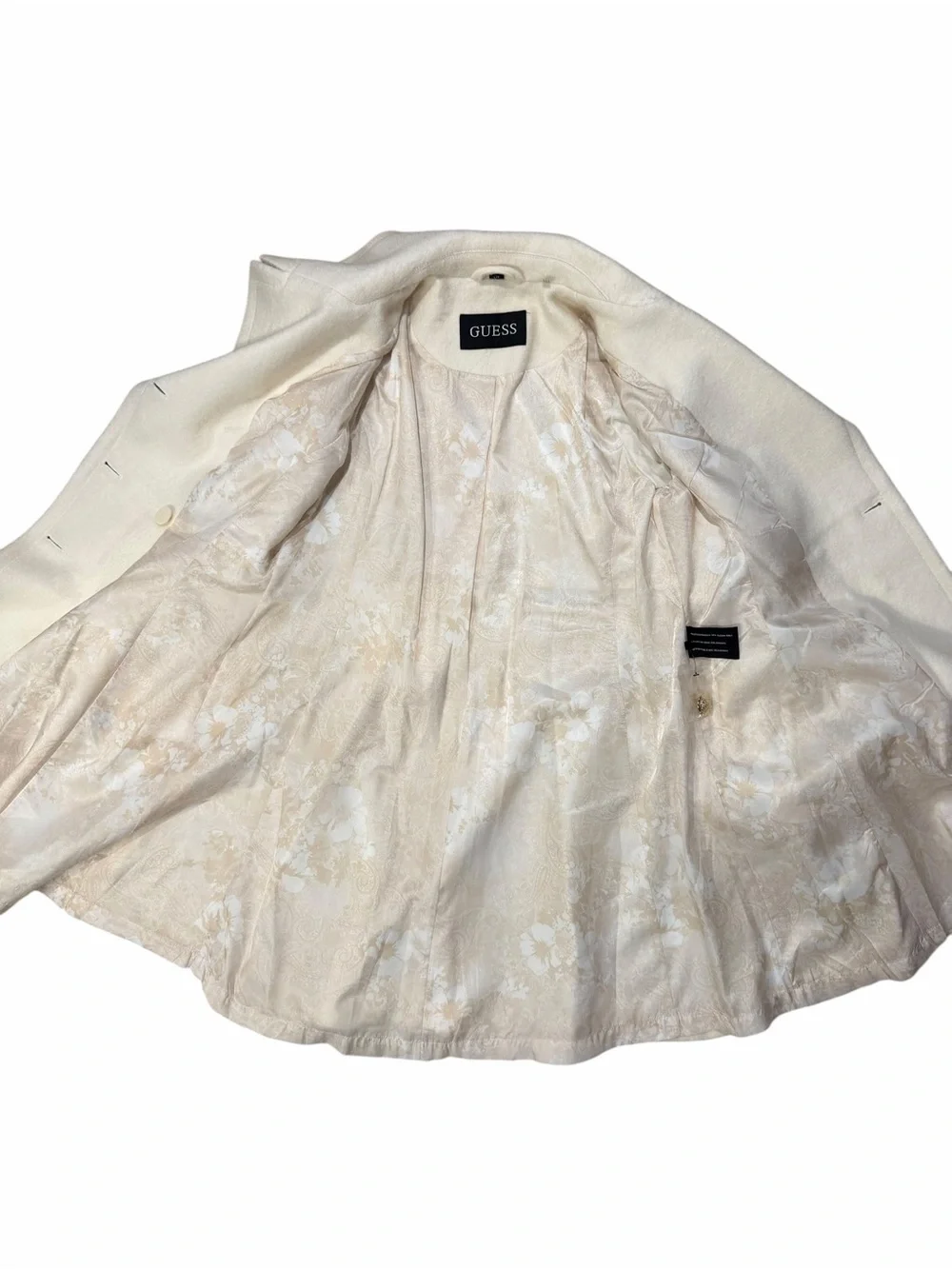 GUESS White Double-Breasted Wool-Blend Fit &  Peacoat Trench Jacket Large NWT